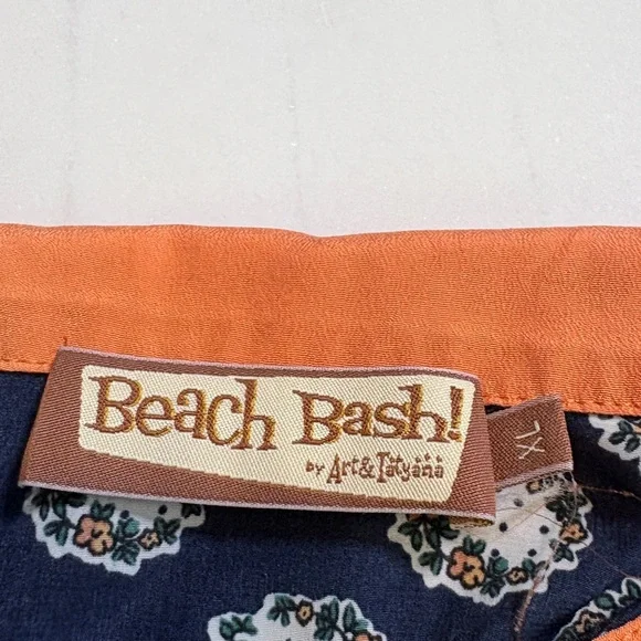 Navy Floral Sleeveless Crop Top with Coral Peter Pan Collar Size XL - Picture 6 of 7